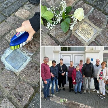 Reinigung des Stolpersteins für Justus Krämer