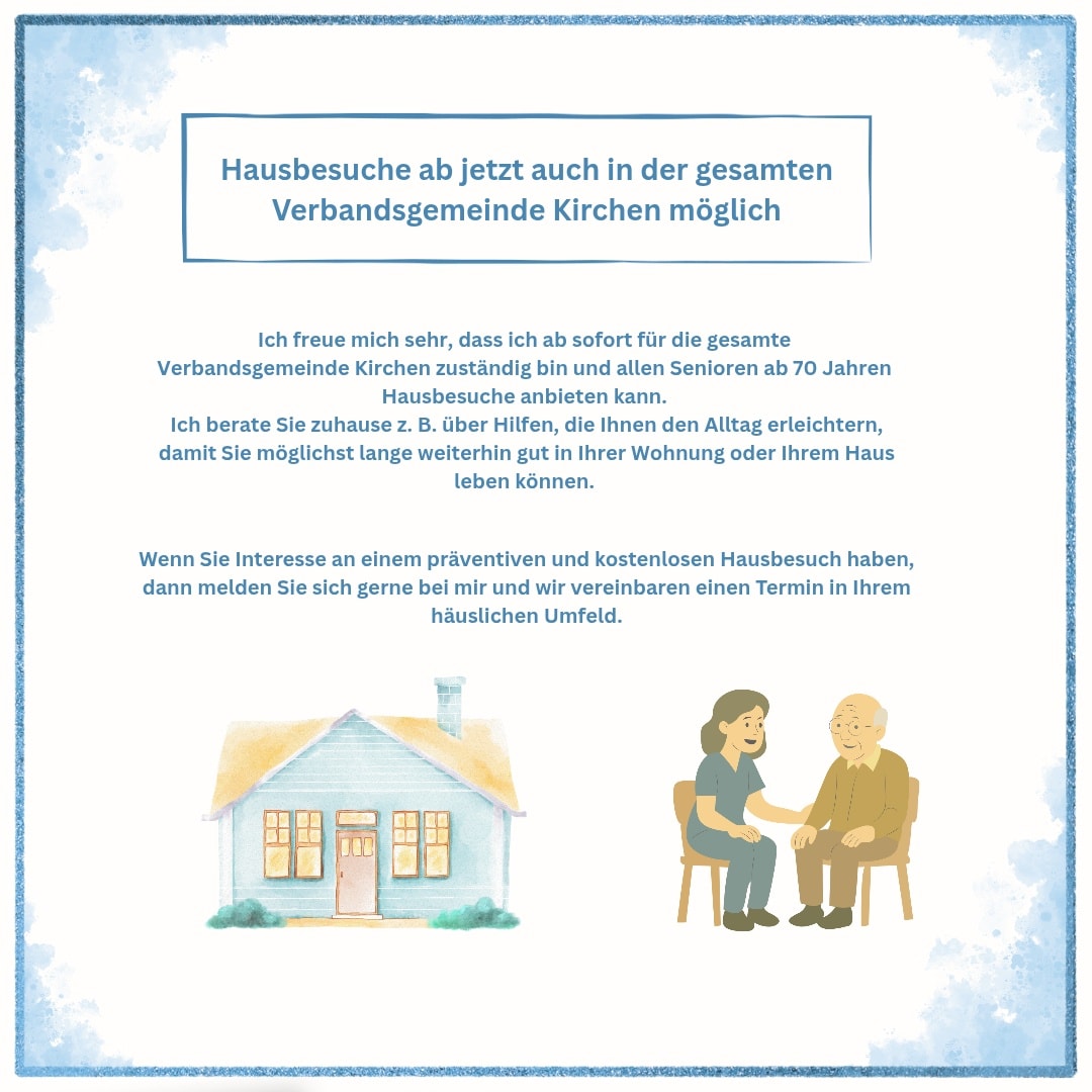 Anzeige mit Hinweis, dass ab sofort Hausbesuche der Gemeindeschwester in der gesamten VG Kirchen möglich sind